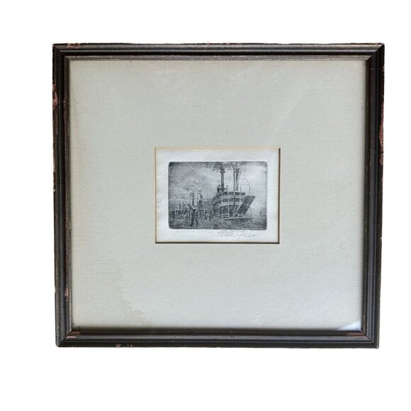 VTG Walter Parke Original Drawing Memphis Levee Paddle Wheeler Boat 4" x 3" - Picture 2 of 8